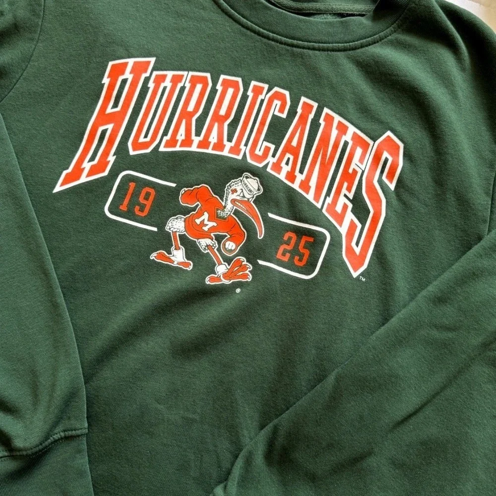 Vintage 90s Rare University of Miami Hurricanes Crewneck‎ Sweatshirt large Green